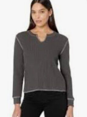 Madewell Waffle Knit Thermal Top – Charcoal Gray Size S